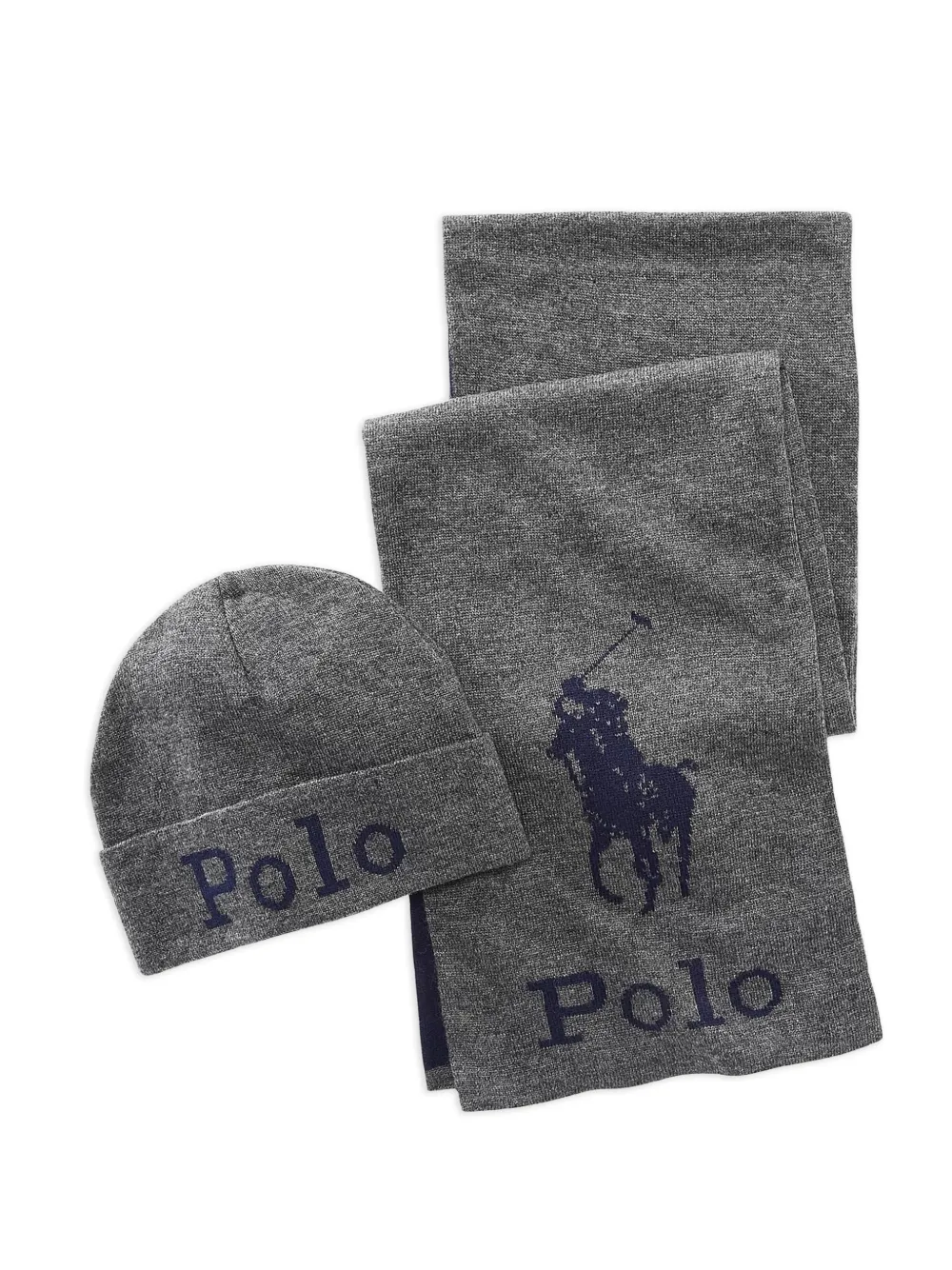 Polo Ralph Lauren jacquard knitted scarf and beanie hat set - Grigio