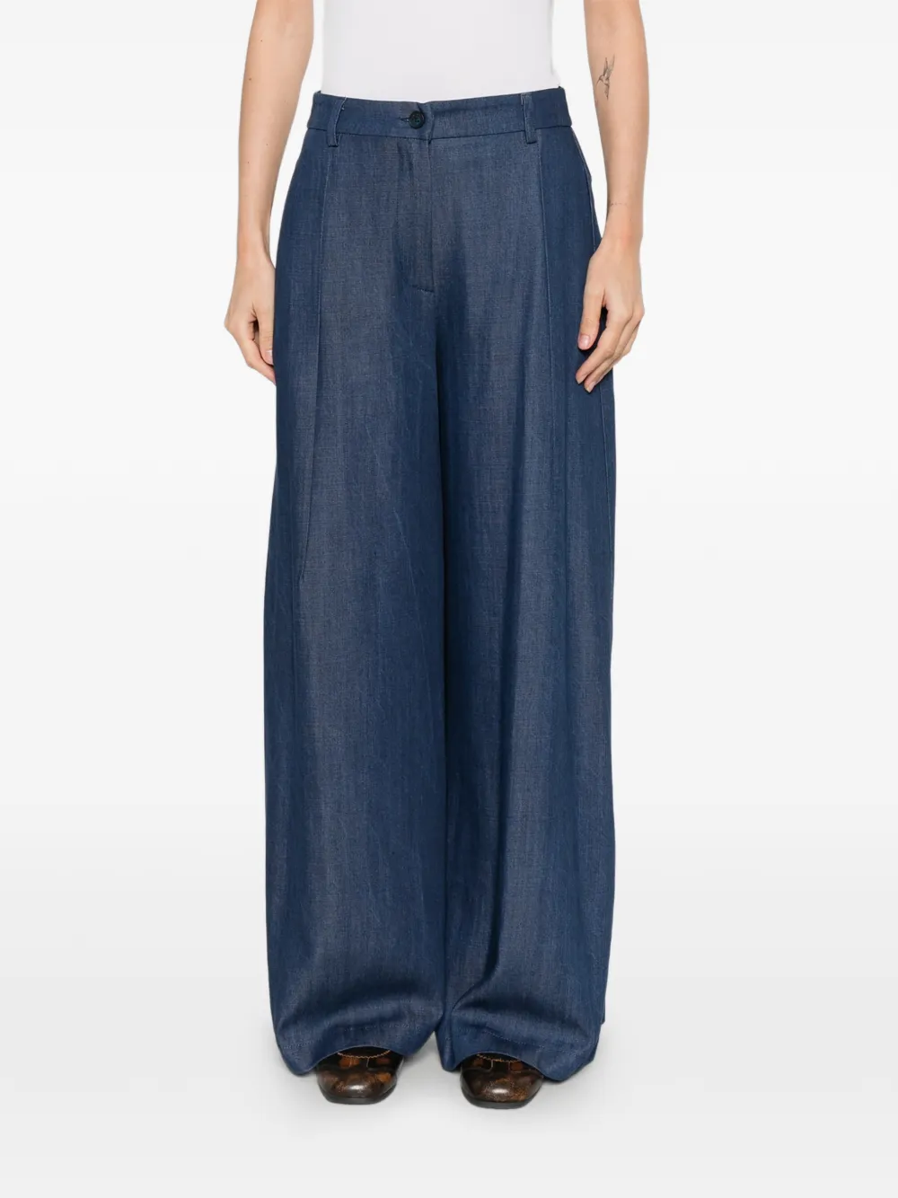  Imperial Belt-loop Palazzo Pants - Blue 