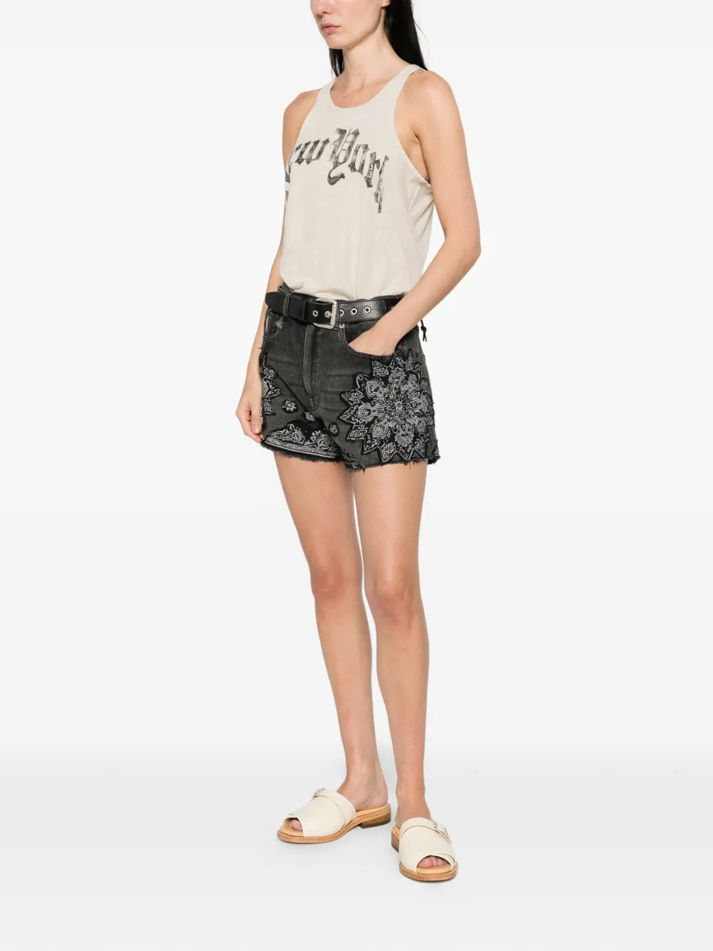  R13 X-bf Appliquéd Denim Shorts - Grey 