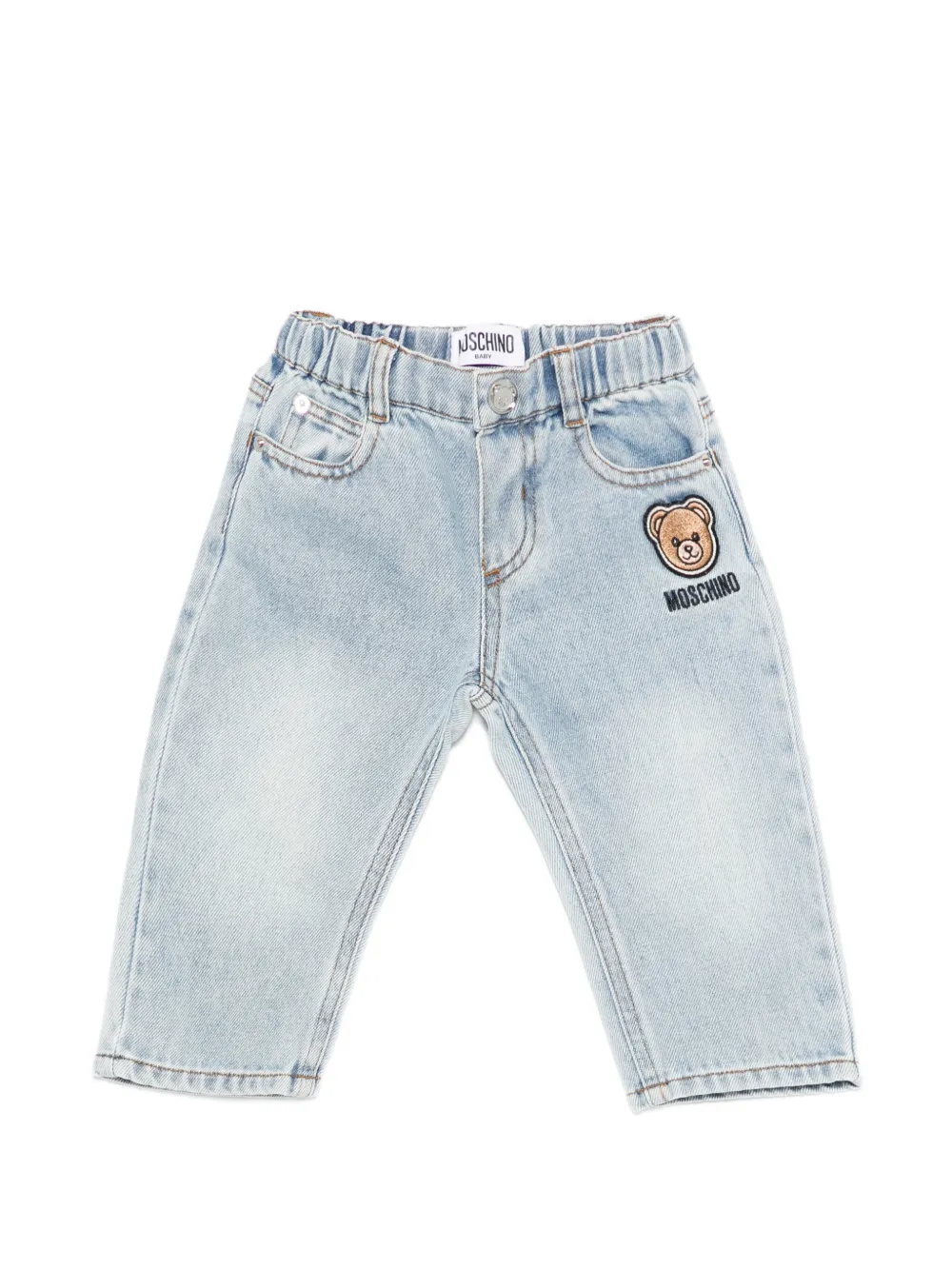Moschino Kids teddy-appliqué jeans - Blu