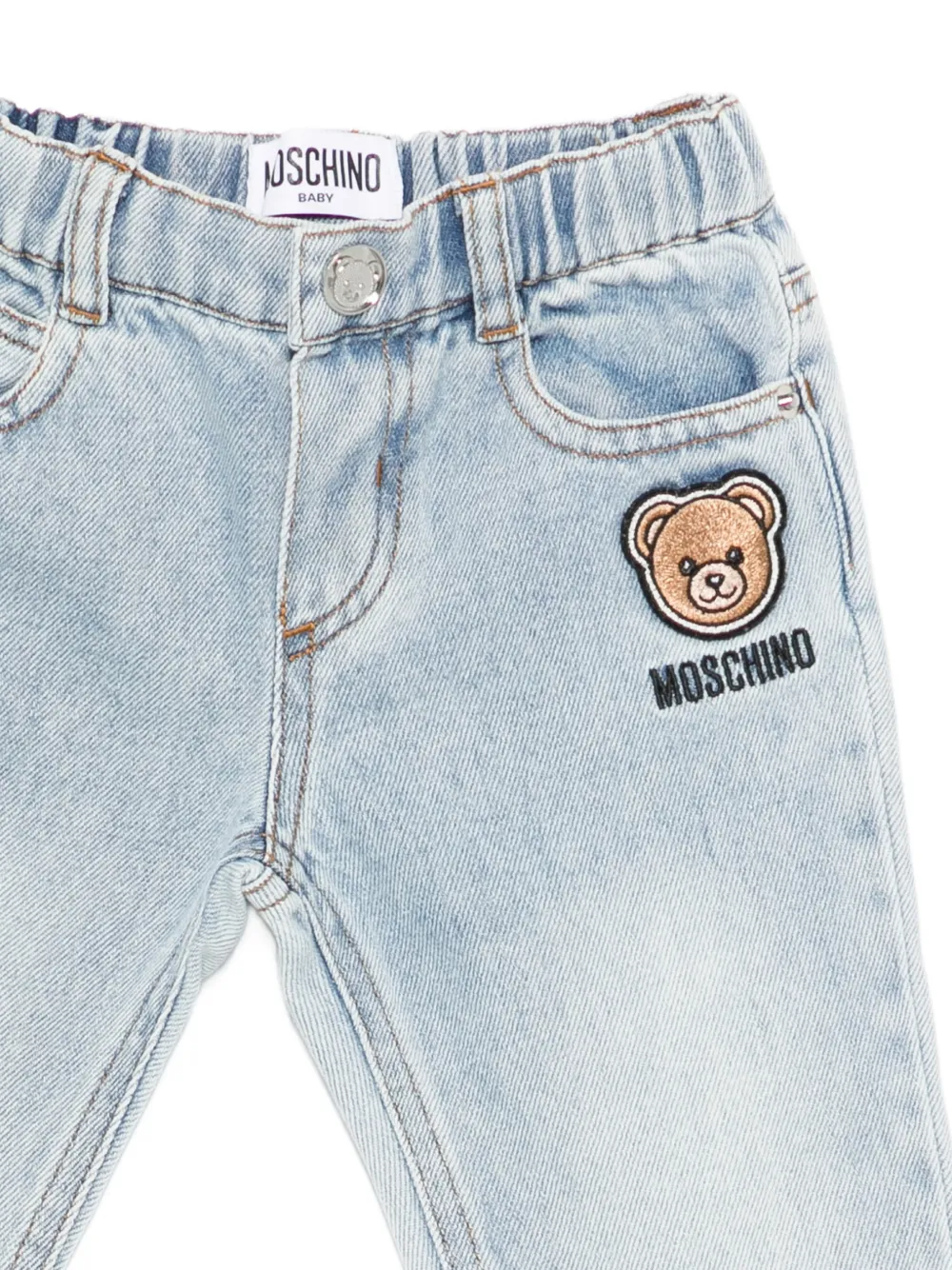 Moschino Kids Jeans met teddybeerapplicatie Blauw