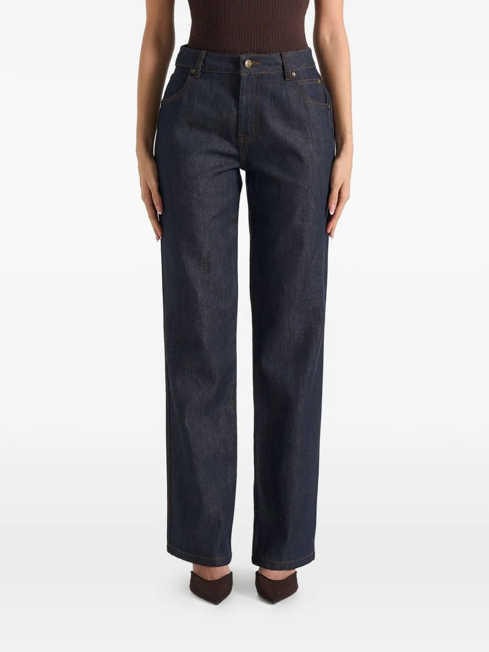 Manière De Voir Florence high waist straight denim jeans indigo Blauw