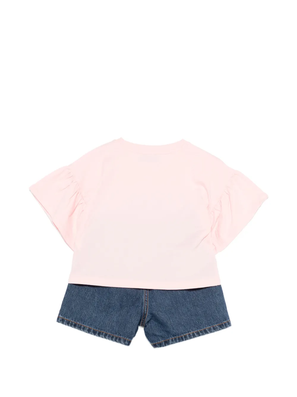 Moschino Kids Spijkershorts met ruches en logo Blauw
