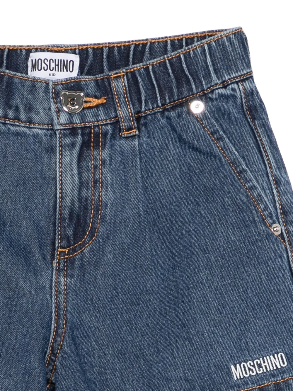 Moschino Kids Spijkershorts met ruches en logo Blauw