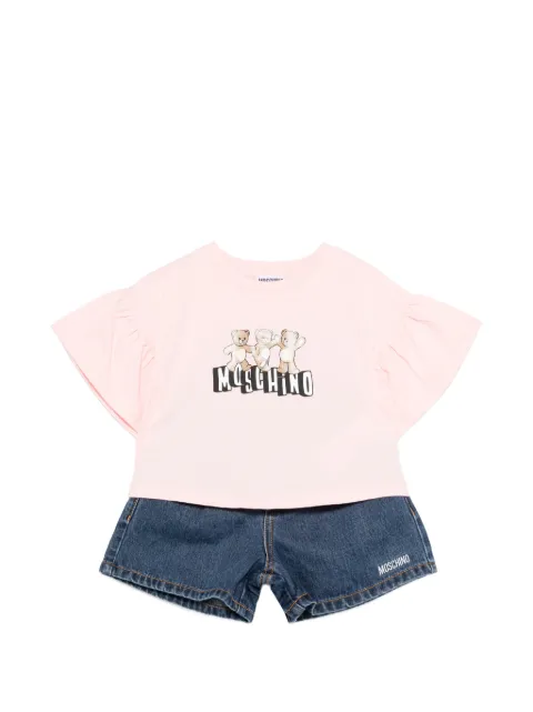 Moschino Kids ruffled logo denim shorts set