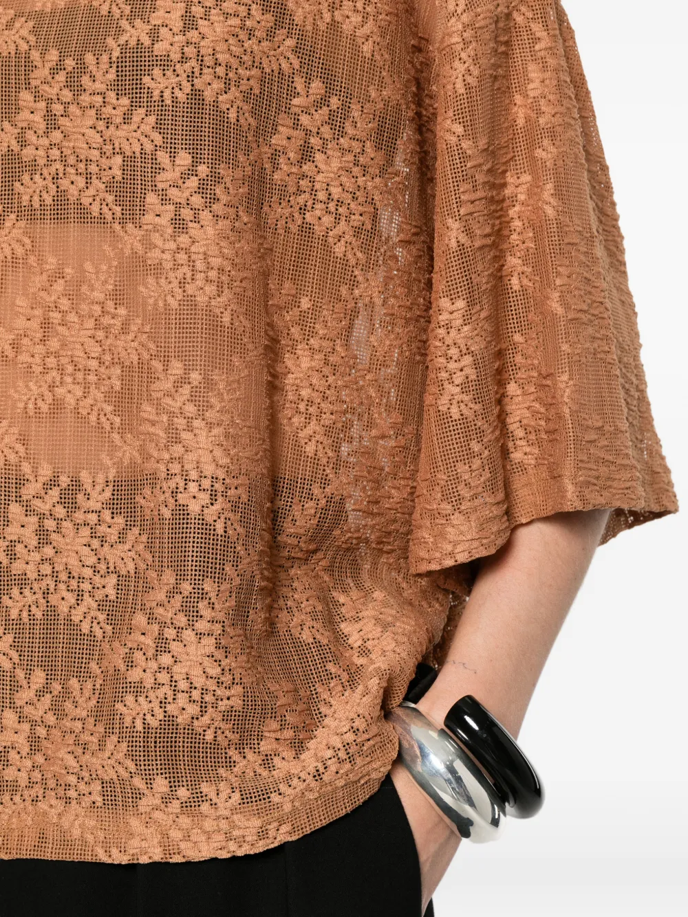 IMPERIAL Top met ronde hals en kant Beige