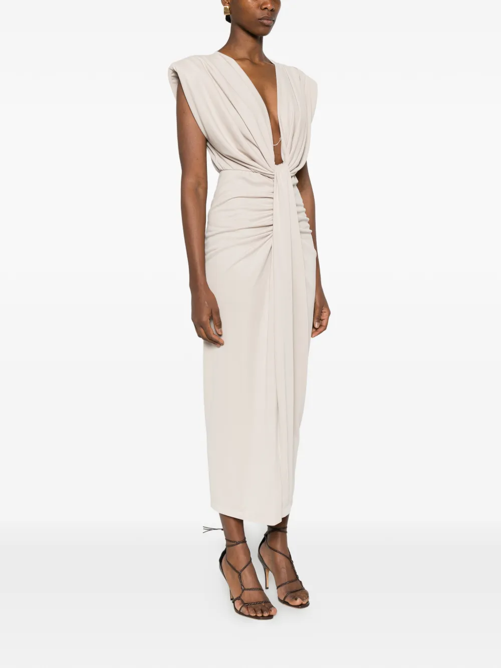  Imperial Draped Knot Midi Dress - Neutrals 