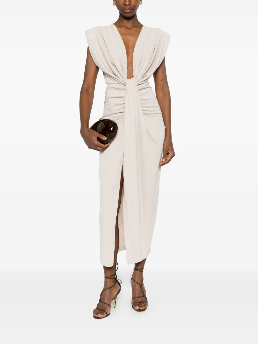  Imperial Draped Knot Midi Dress - Neutrals 