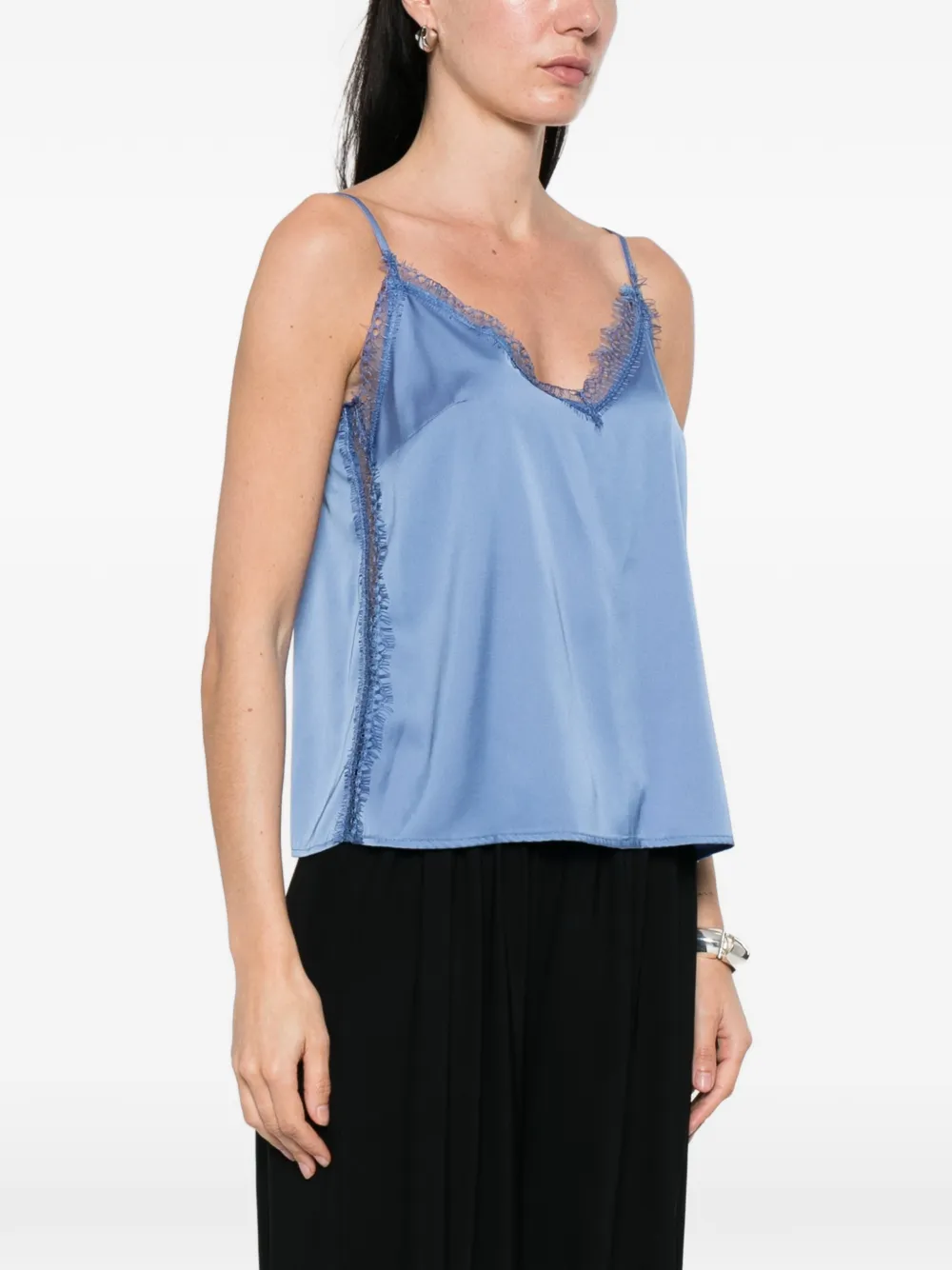  Imperial Lace-detail V-neck Top - Blue 