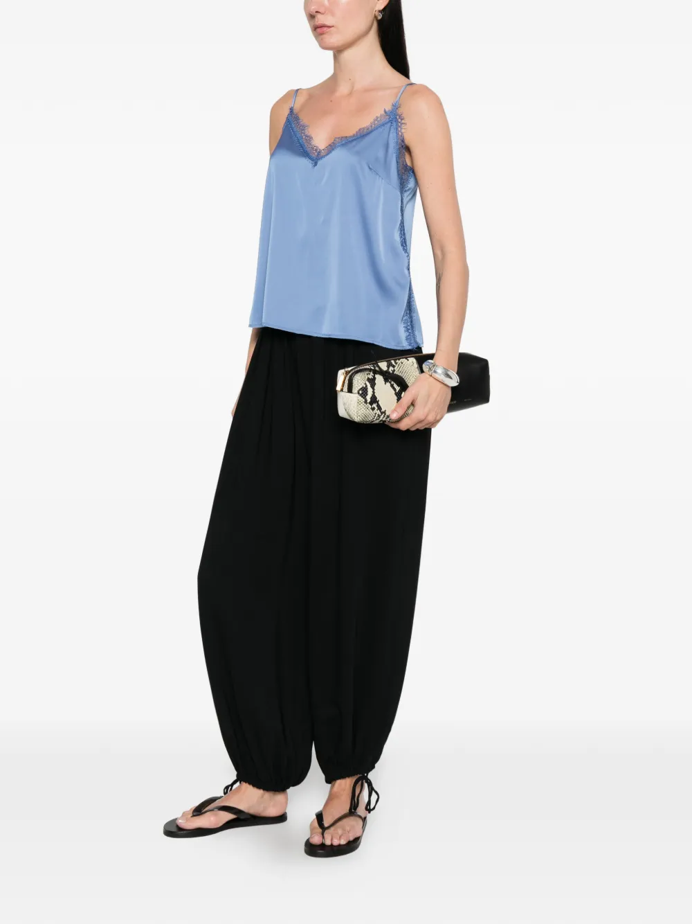  Imperial Lace-detail V-neck Top - Blue 