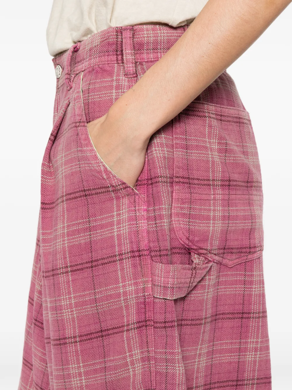 R13 Jesse geruite shorts Roze