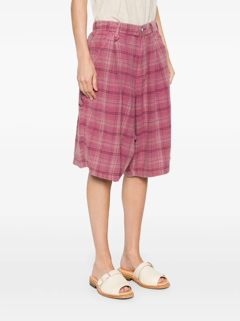 R13 Jesse geruite shorts Roze