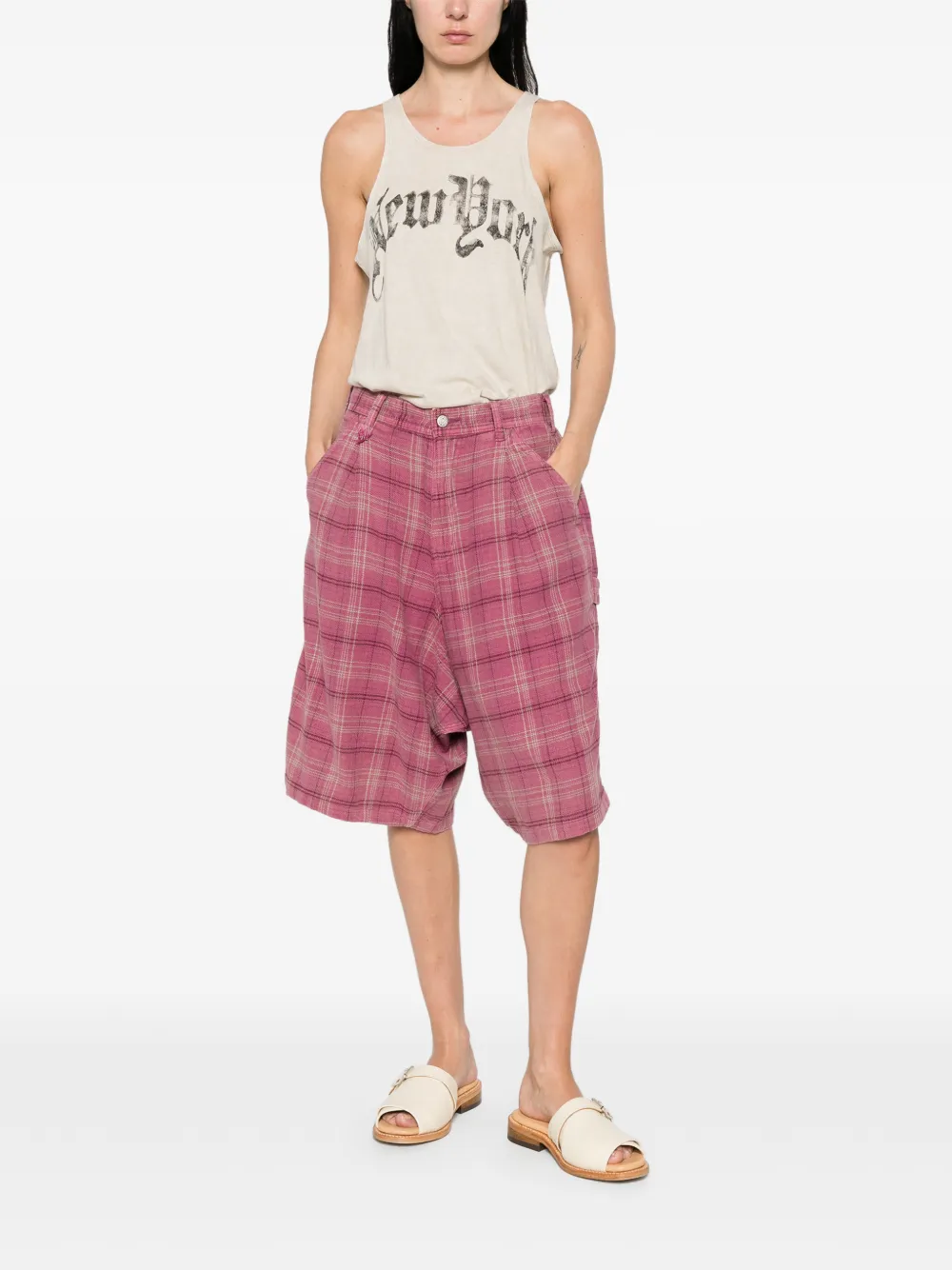 R13 Jesse geruite shorts Roze