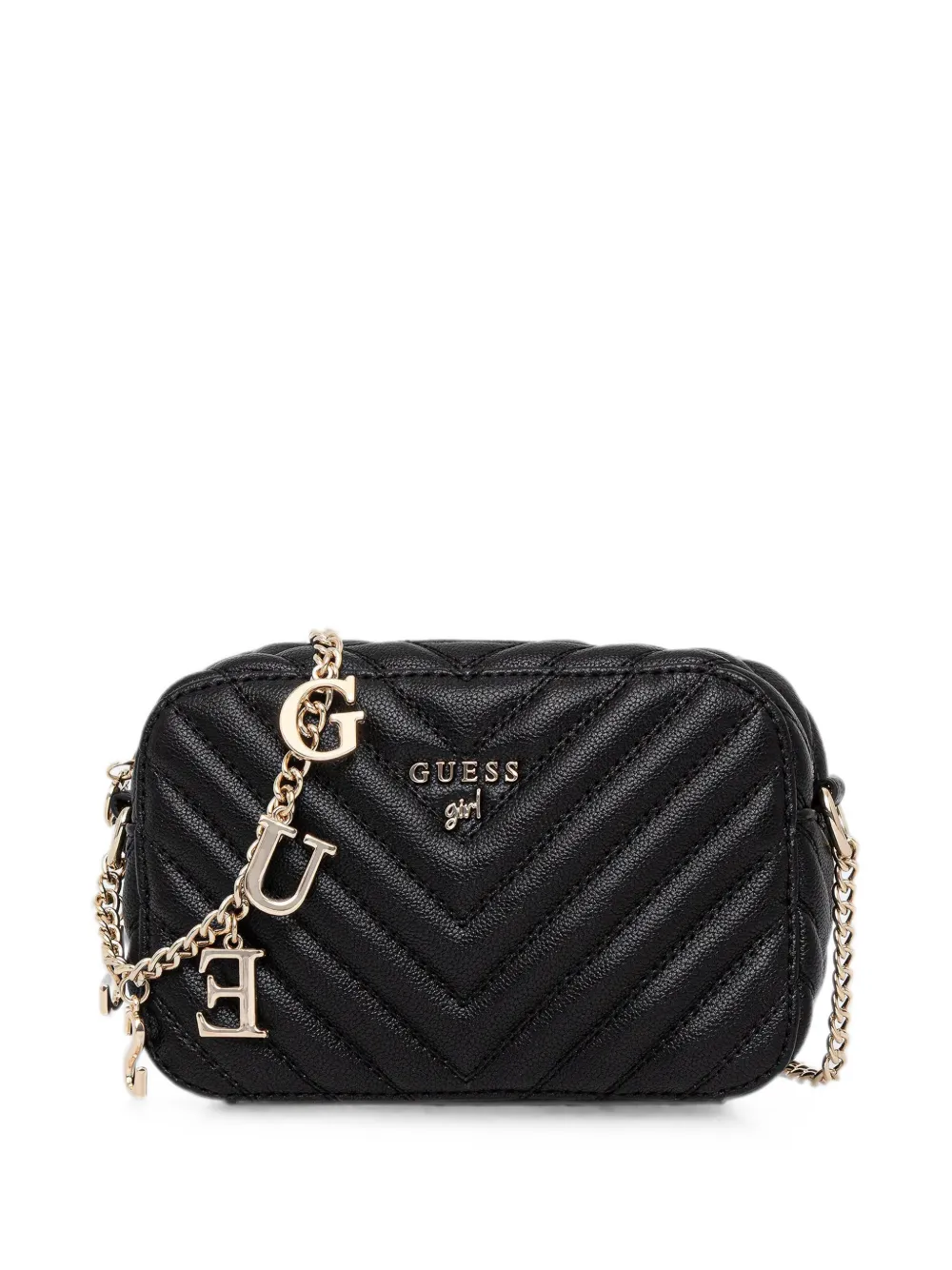 guess kids logo-charm chevron-quilted shoulder bag - Schwarz
