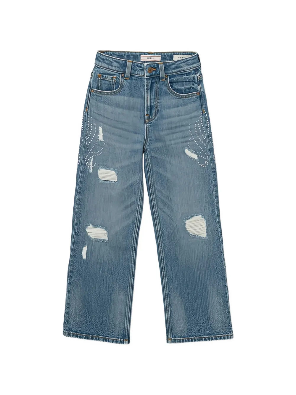 guess kids pearl-embellished distressed-details denim jeans - Blu