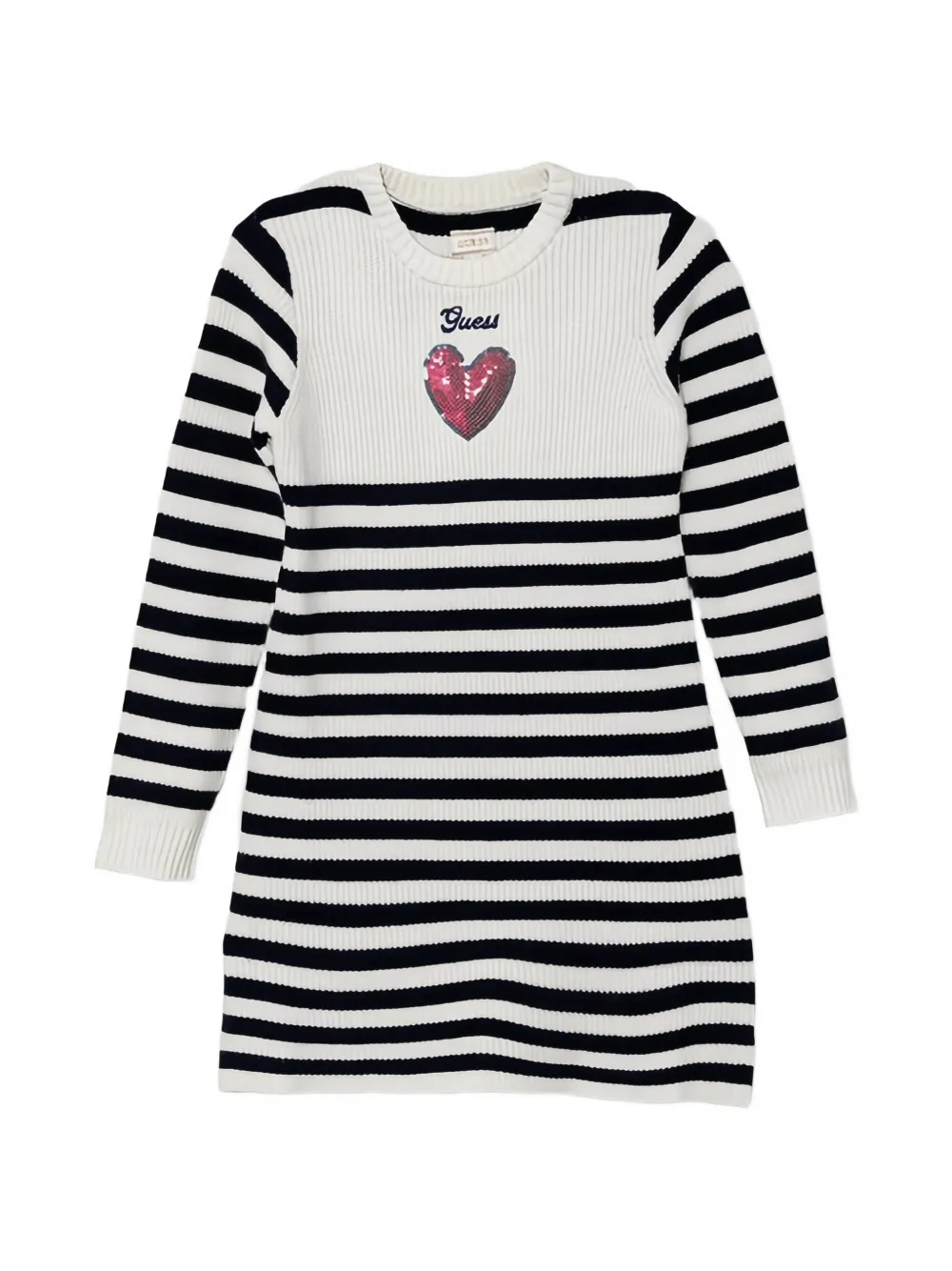 guess kids heart-motif striped dress - Bianco