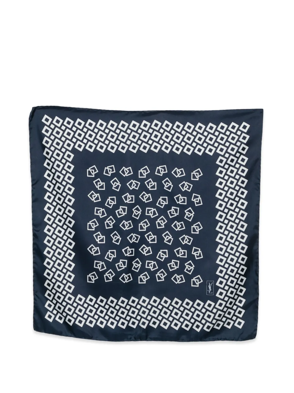 Pre-owned Saint Laurent 1990s Print Silk Scarf In Blue