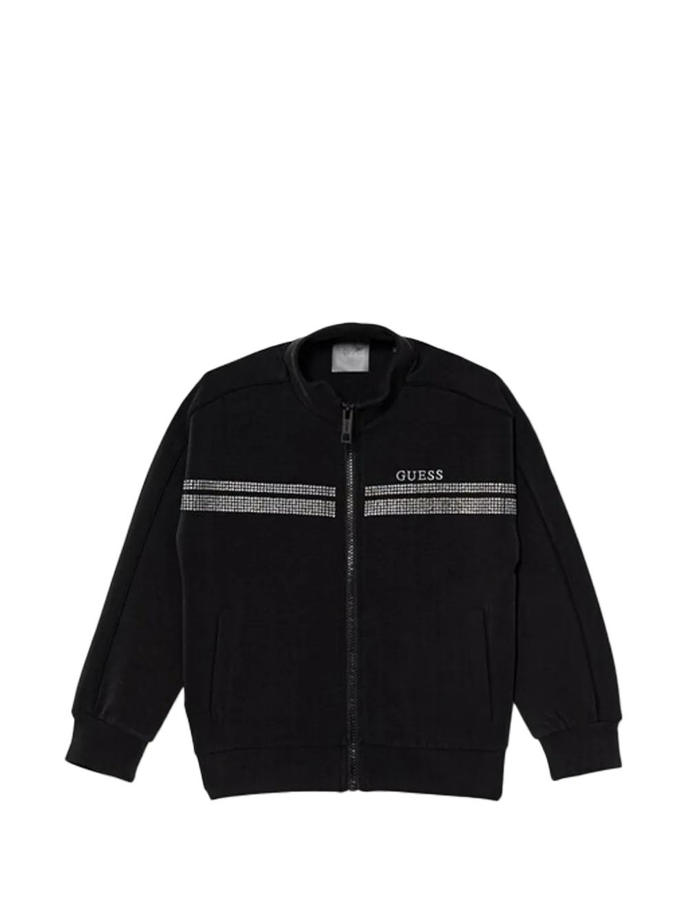 Guess Kids' Embellished Zip-up Sweatshirt In Black