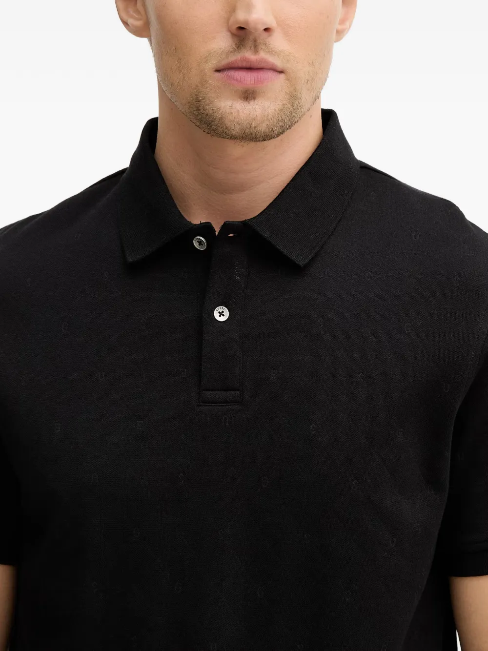 GUESS USA Poloshirt met letter-patroon en knopen Zwart