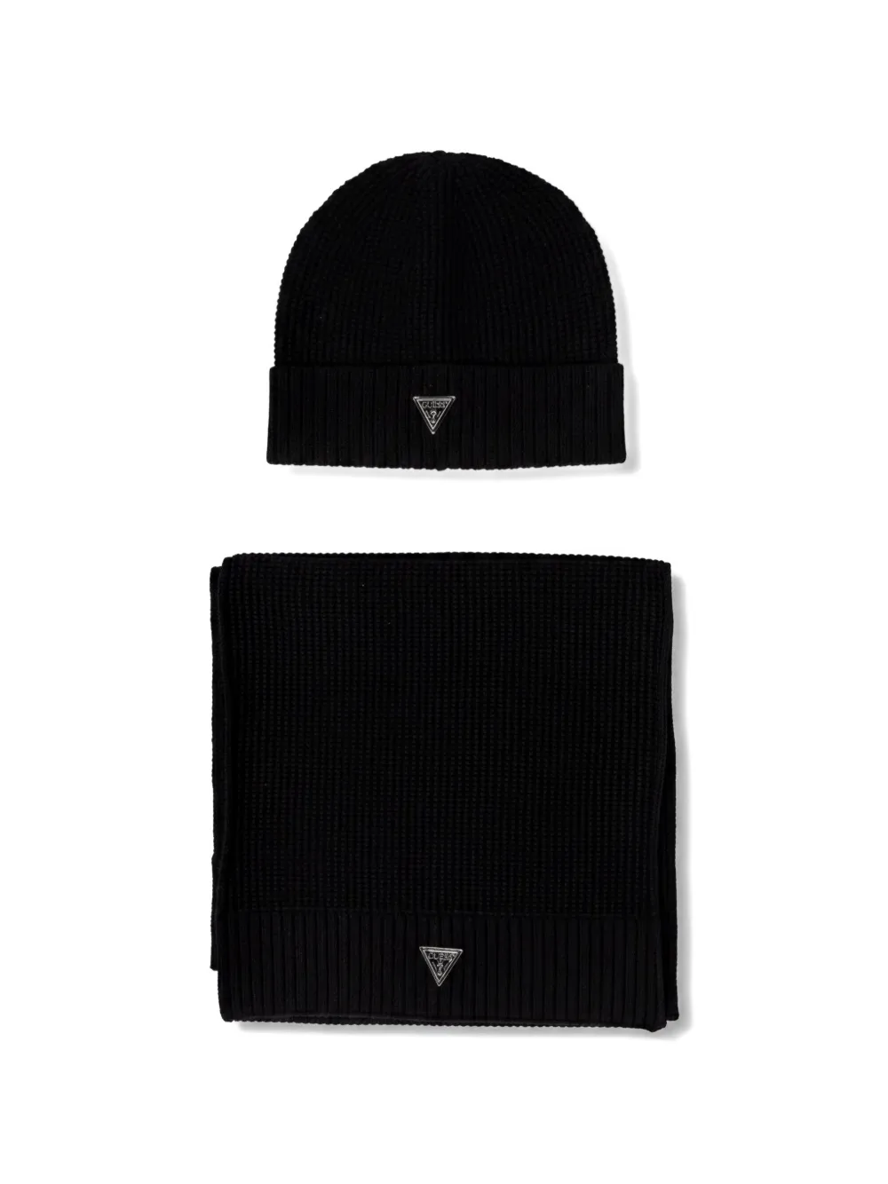 GUESS USA ribbed logo hat and scarf set - Nero