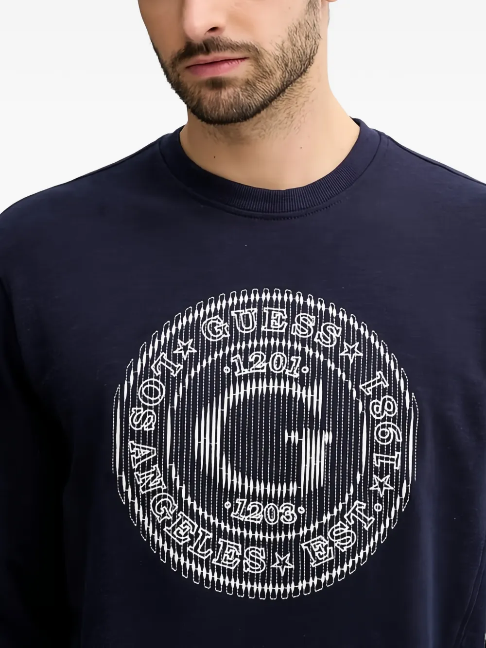 GUESS USA Sweater met ronde hals en grafische print Blauw