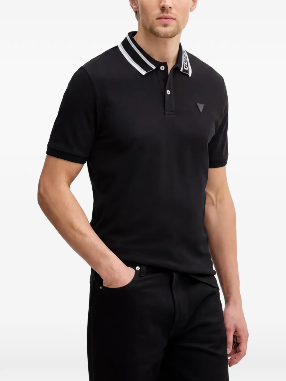 GUESS USA logo-collar polo shirt - Nero