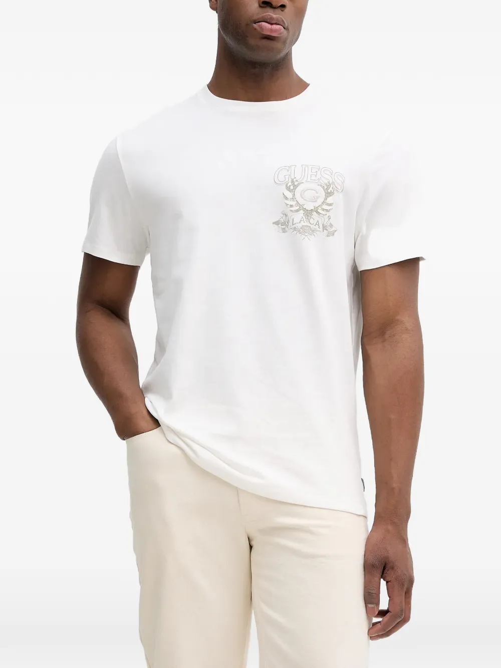 GUESS USA logo-print crew-neck T-shirt - Toni neutri