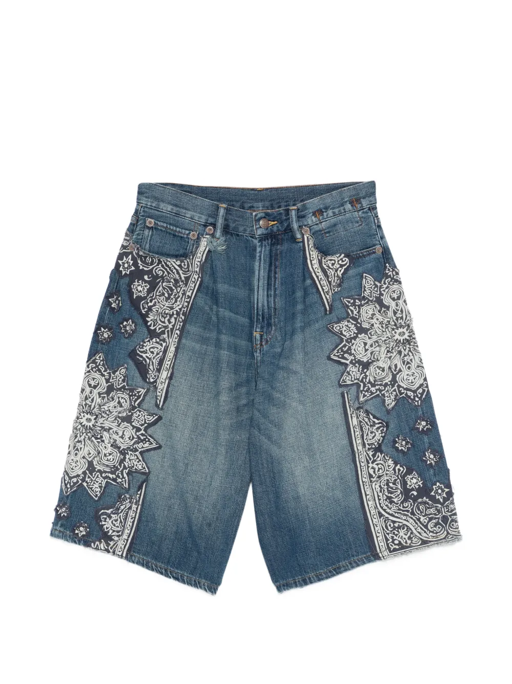 R13 Jesse bandana-appliqué shorts - Blu