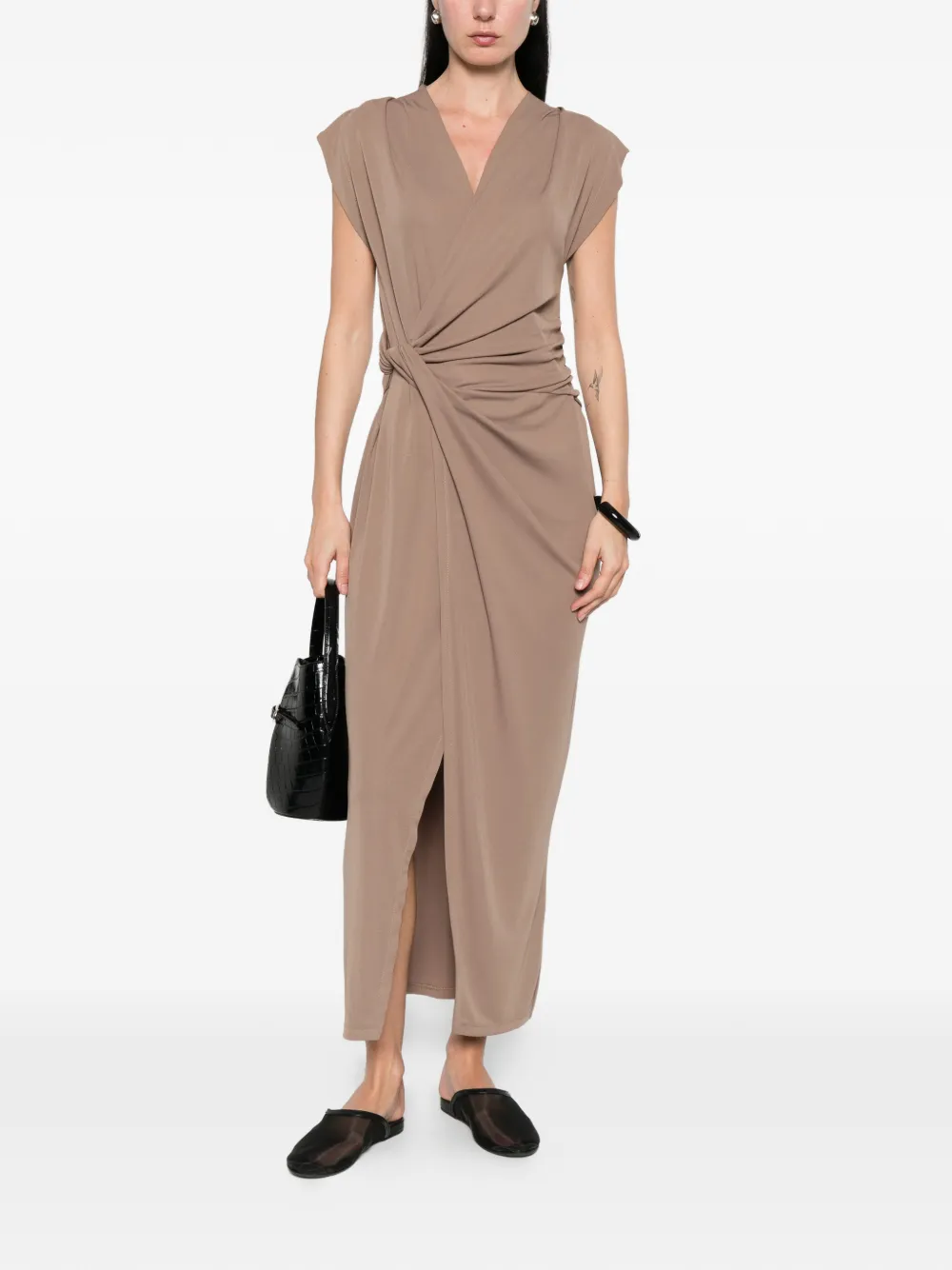  Imperial Knot V-neck Midi Dress - Neutrals 