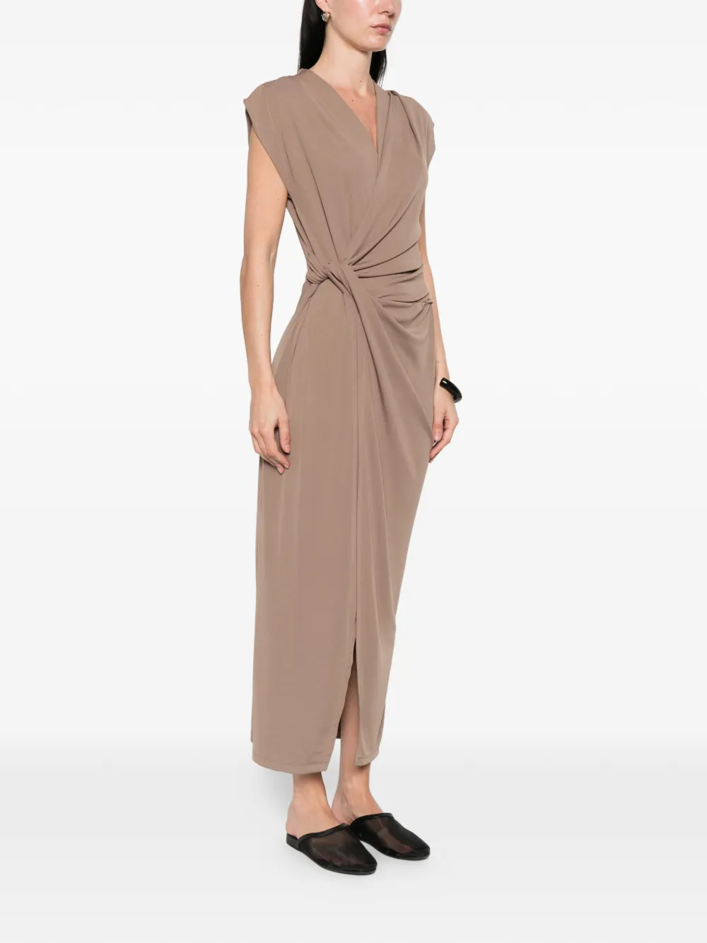  Imperial Knot V-neck Midi Dress - Neutrals 