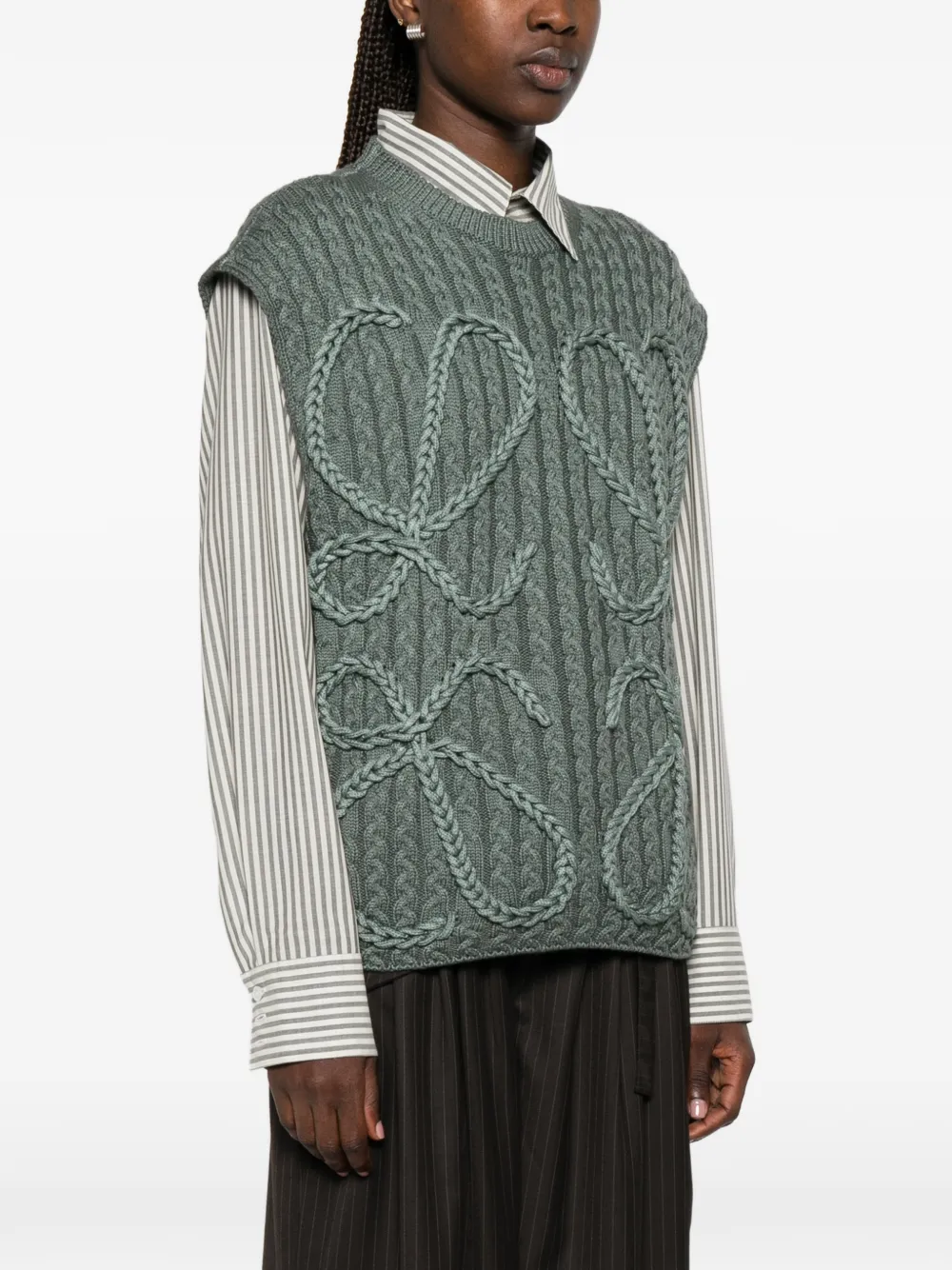 LOEWE Anagram kabelgebreide trui Groen