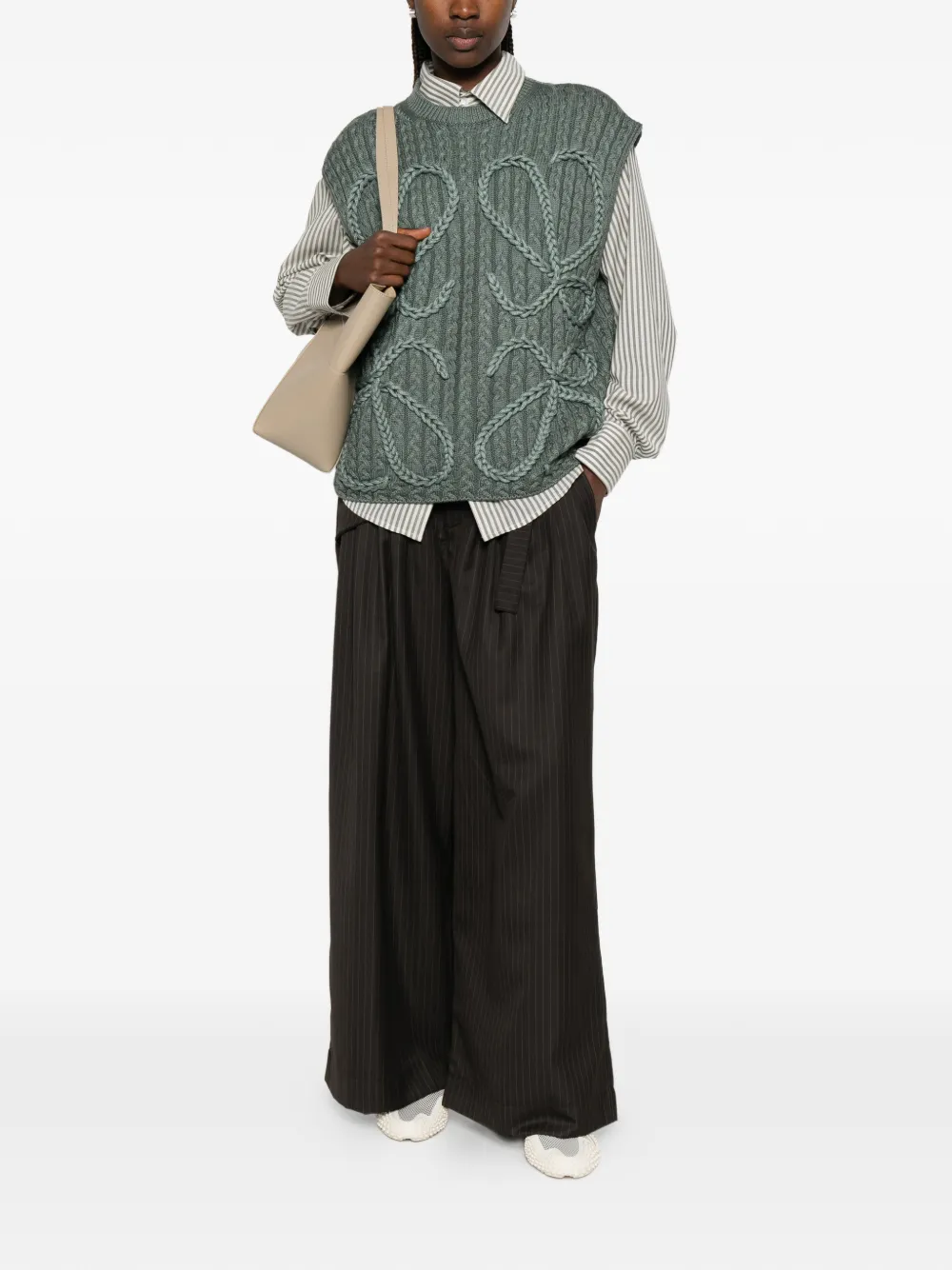 LOEWE Anagram kabelgebreide trui Groen