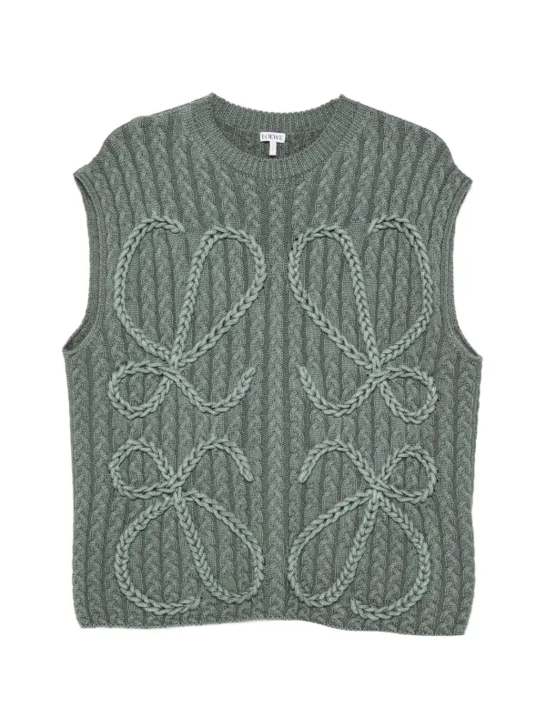 Loewe Anagram Cable-knit Sweater in Green