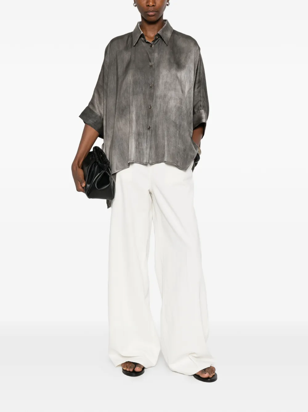  Seven Button-fastening Wide-leg Jeans - White 