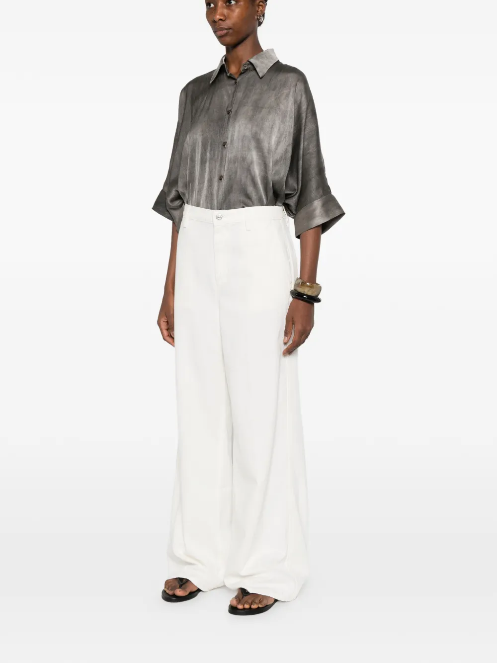  Seven Button-fastening Wide-leg Jeans - White 