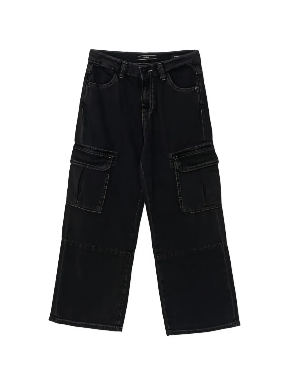 Guess Kids' Cargo Denim Trousers In Black