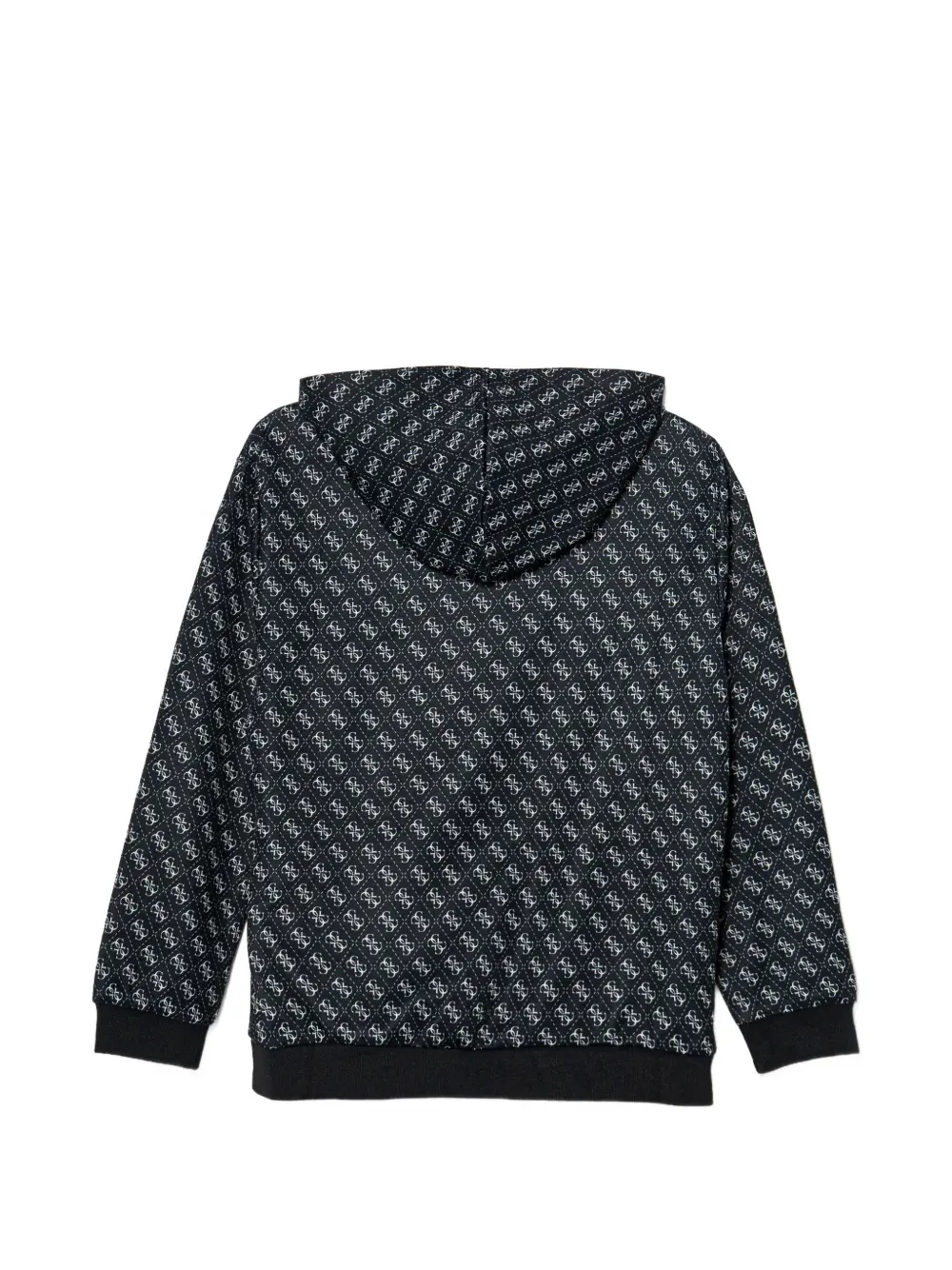 guess kids monogram-print logo-tape hoodie Zwart