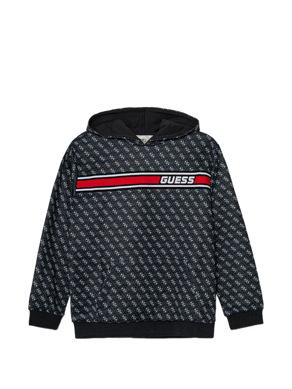 Guess kids monogram-print logo-tape hoodie Zwart