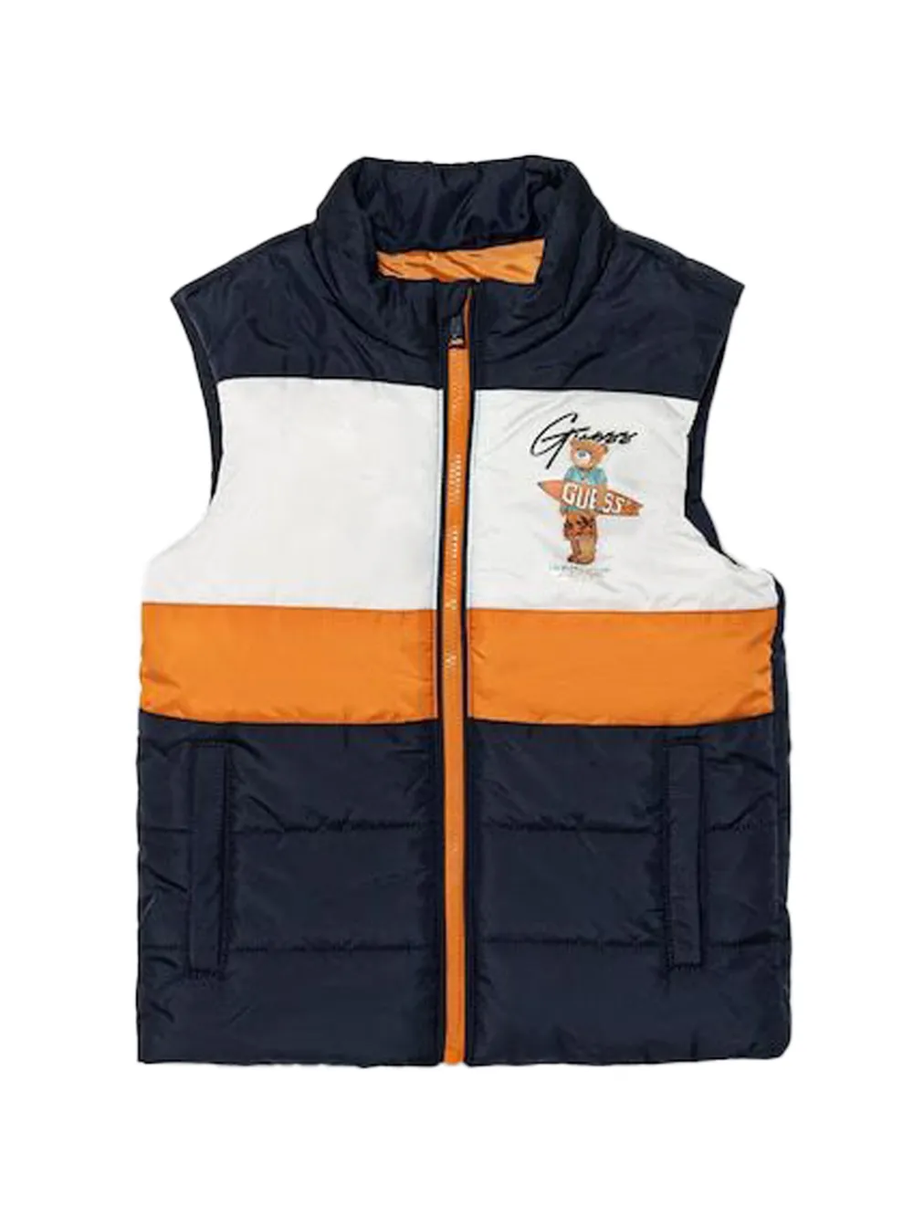 guess kids bear-detail puffer vest - Blau