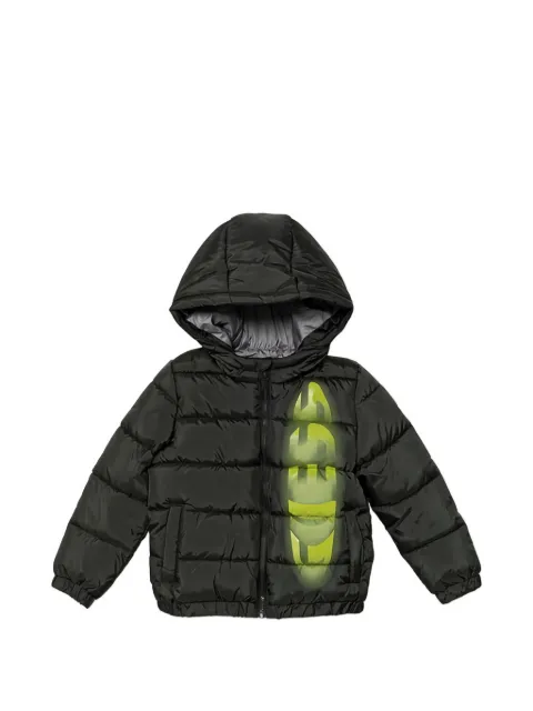 guess kids hooded graphic padded jacket