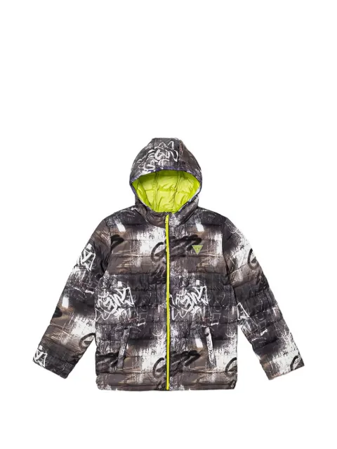 guess kids patterned hooded jacket