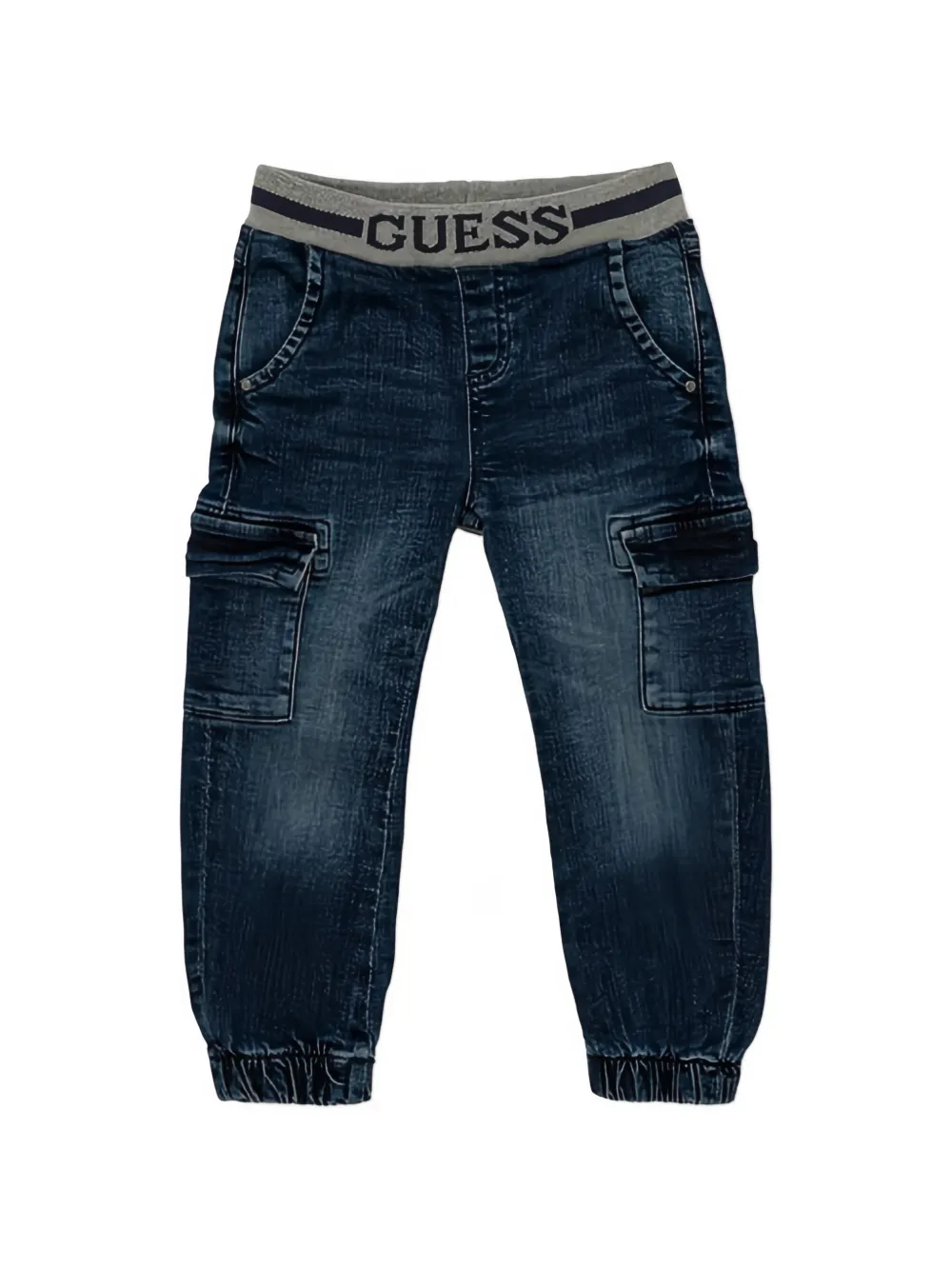 Guess Kids' Cargo-pocket Logo-waistband Jeans In Blue