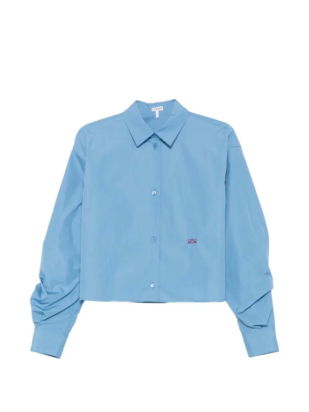 LOEWE Anagram-embroidered gathered-sleeve shirt - Blue