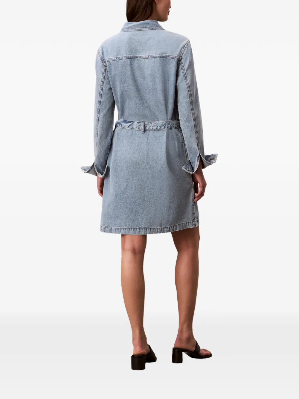 Calvin Klein Belted Buttoned Mini Dress - Blue 