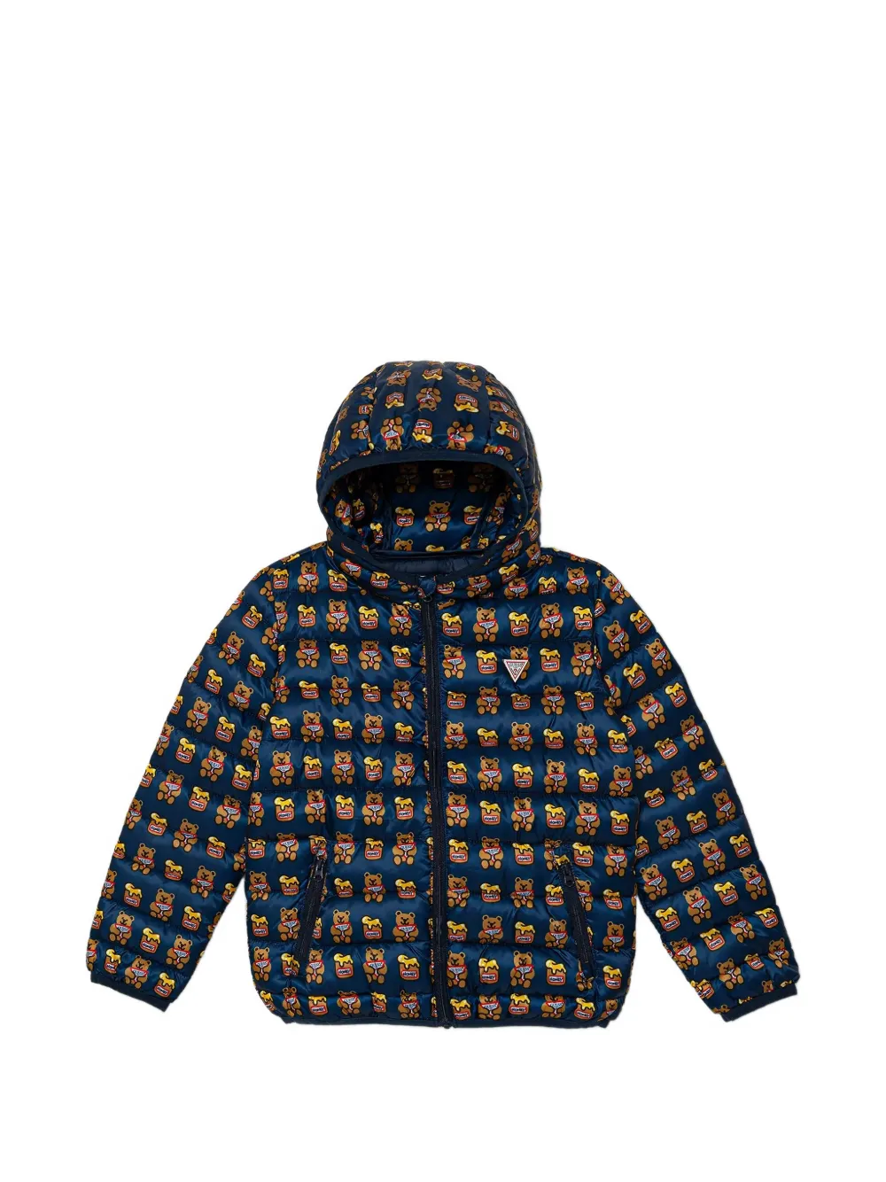 Guess kids bear-print hooded jacket Blauw
