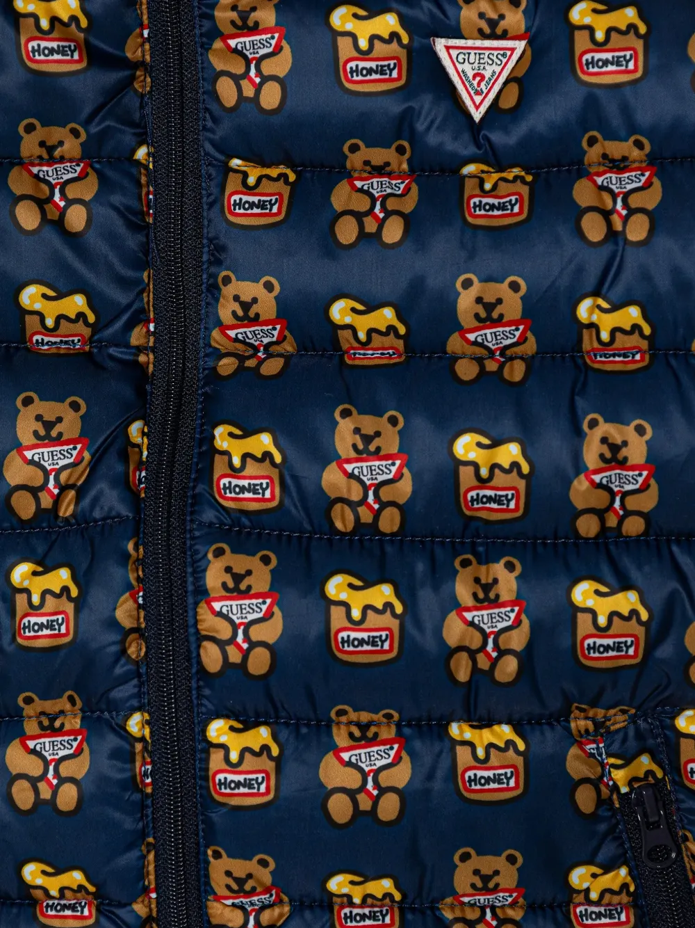 guess kids bear-print hooded jacket Blauw