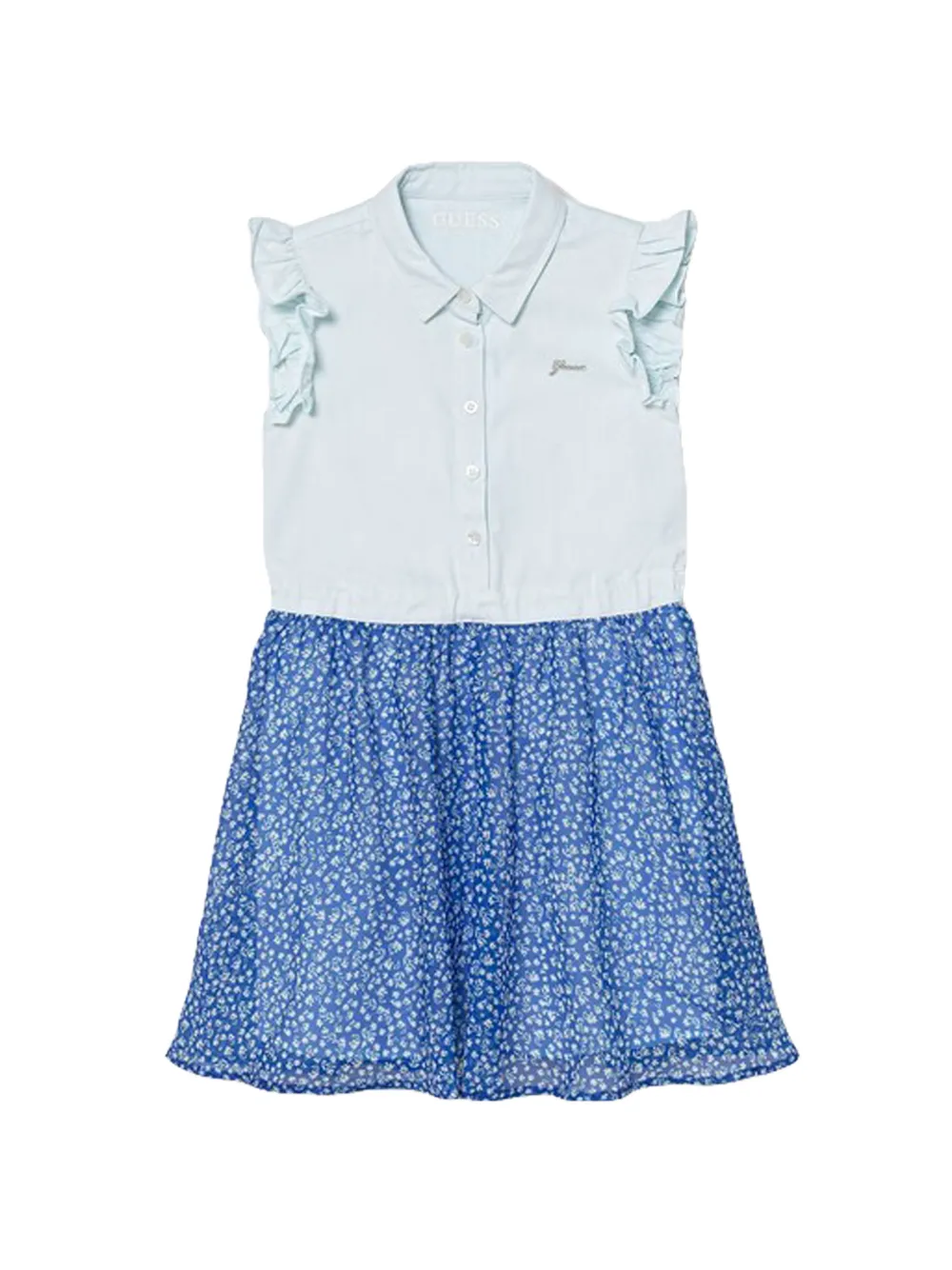 guess kids Fit-and-Flare printed cotton dress - Blu