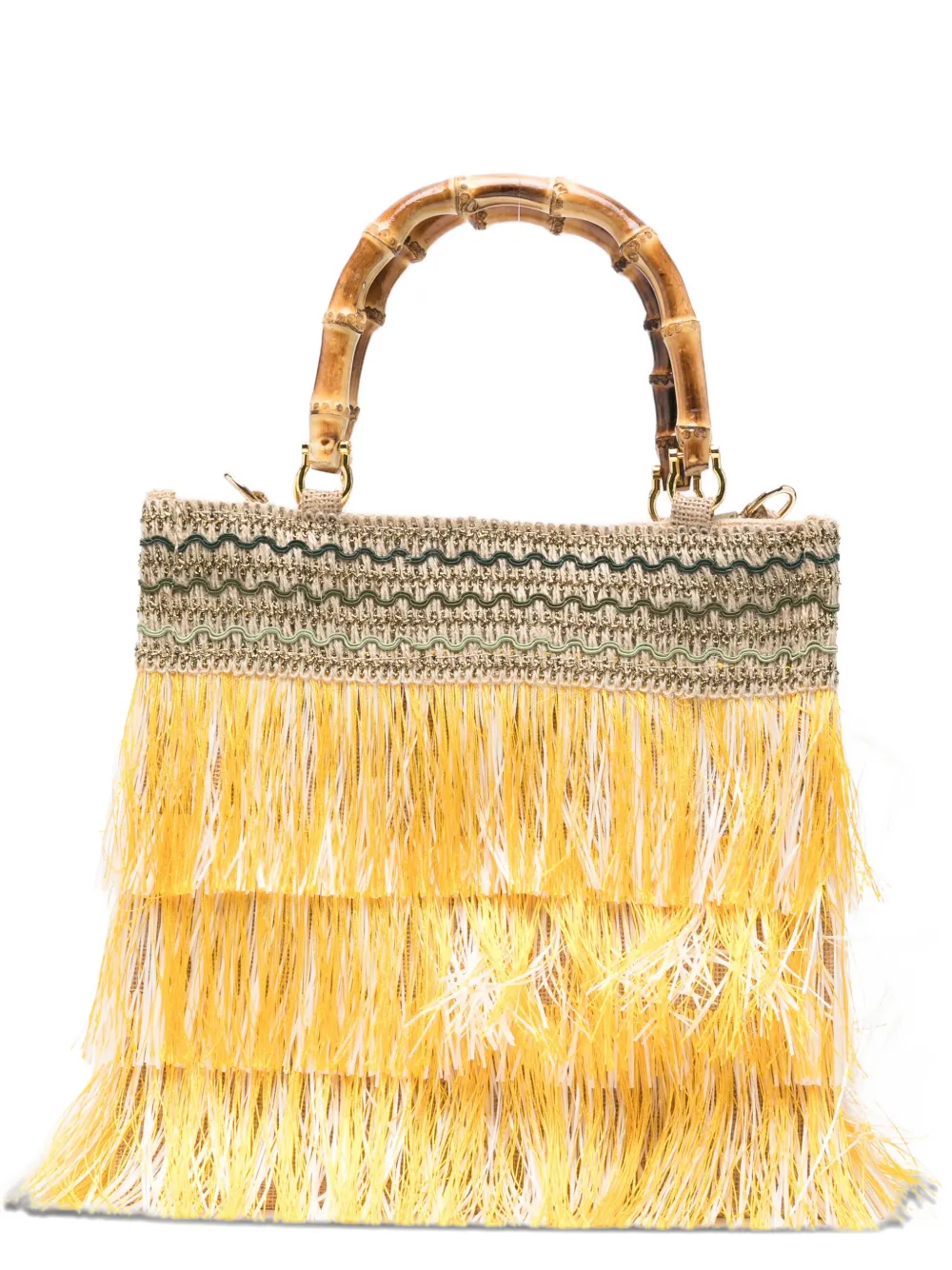 la milanesa medium Orchidea fringed bamboo-handle tote bag - Giallo