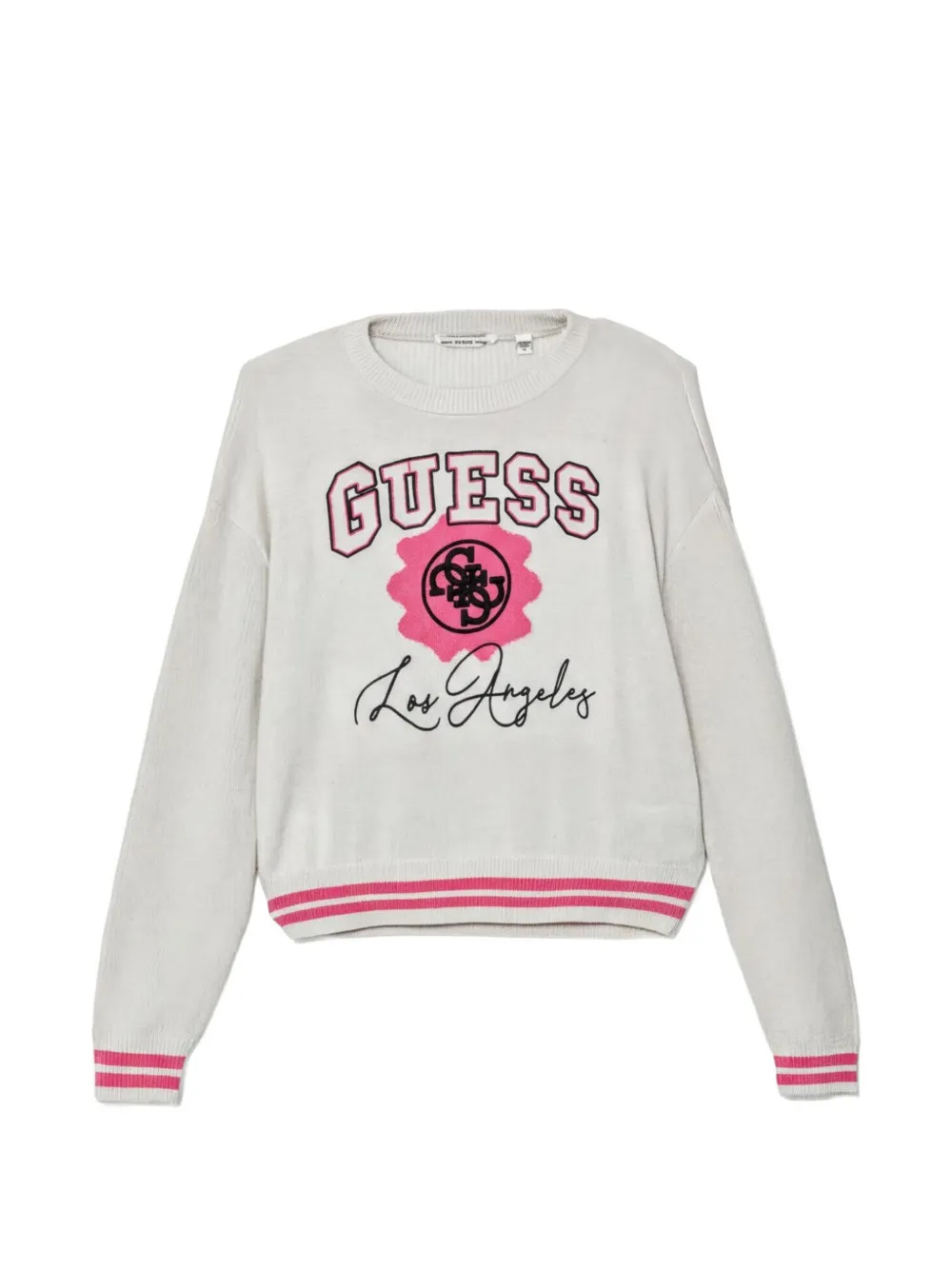 guess kids logo-embroidered striped-trim sweater - Bianco