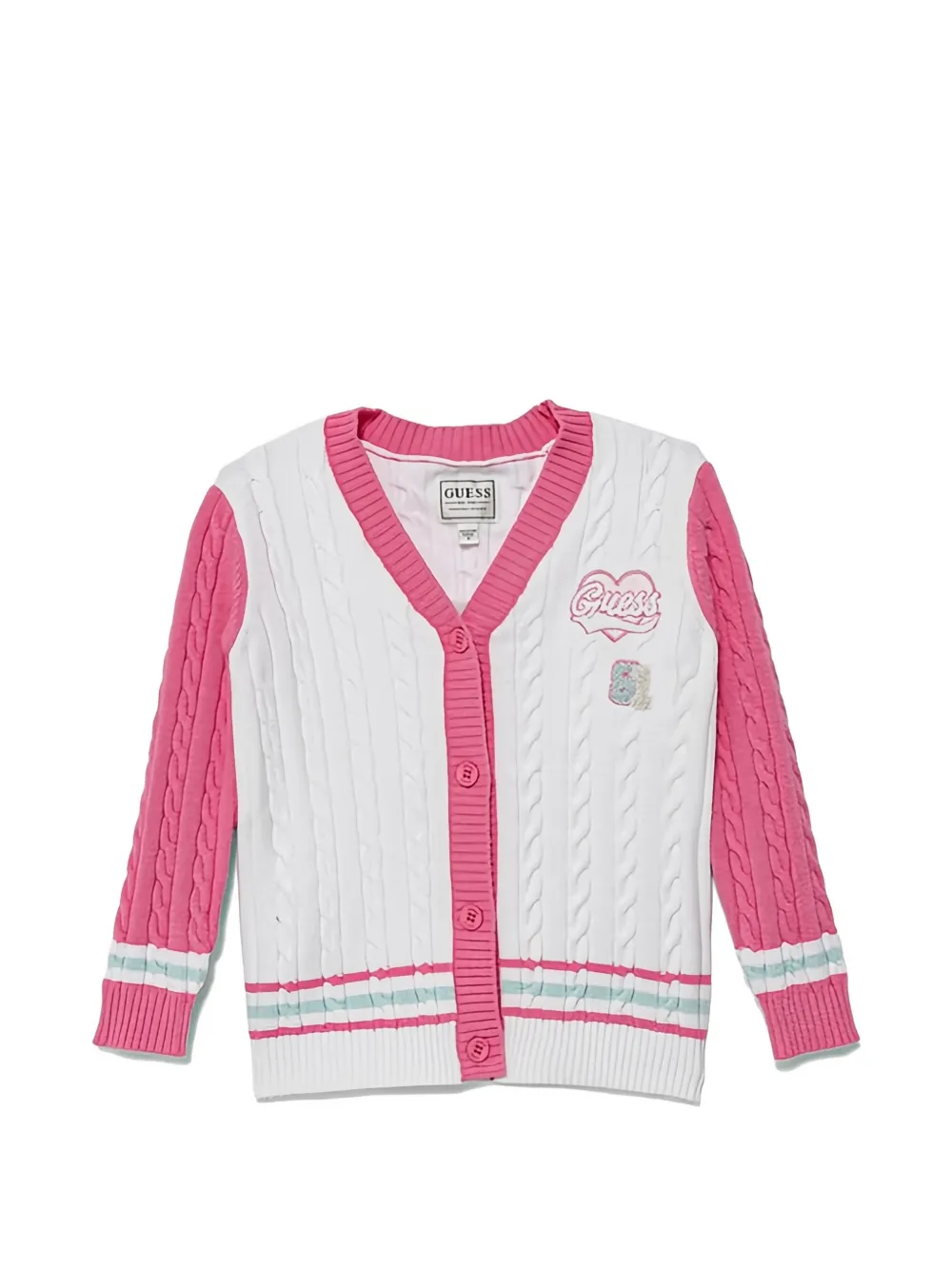 guess kids cable-knit appliqué cardigan - White